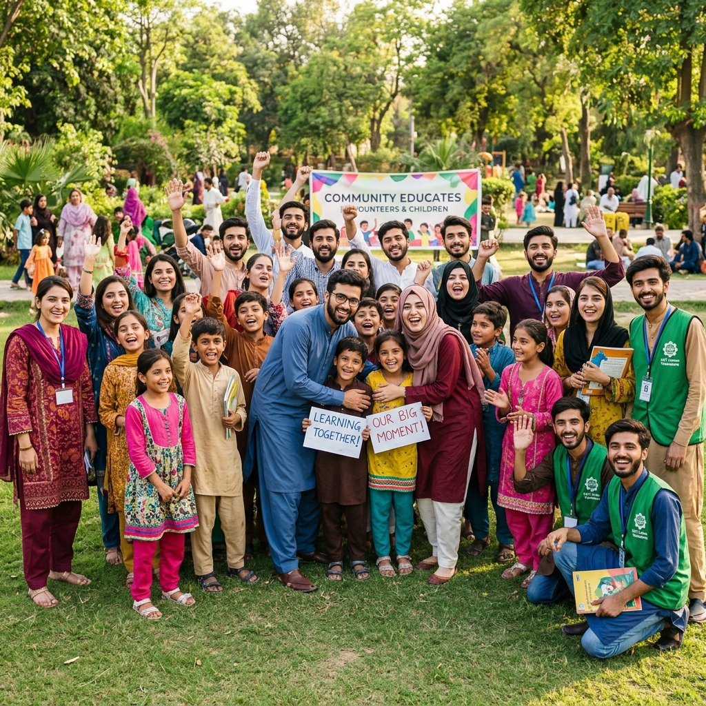 Group photo of volunteers and students