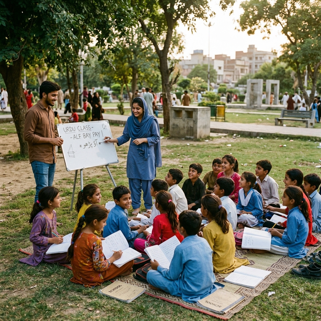 Outdoor teaching session at Liaquat Bagh