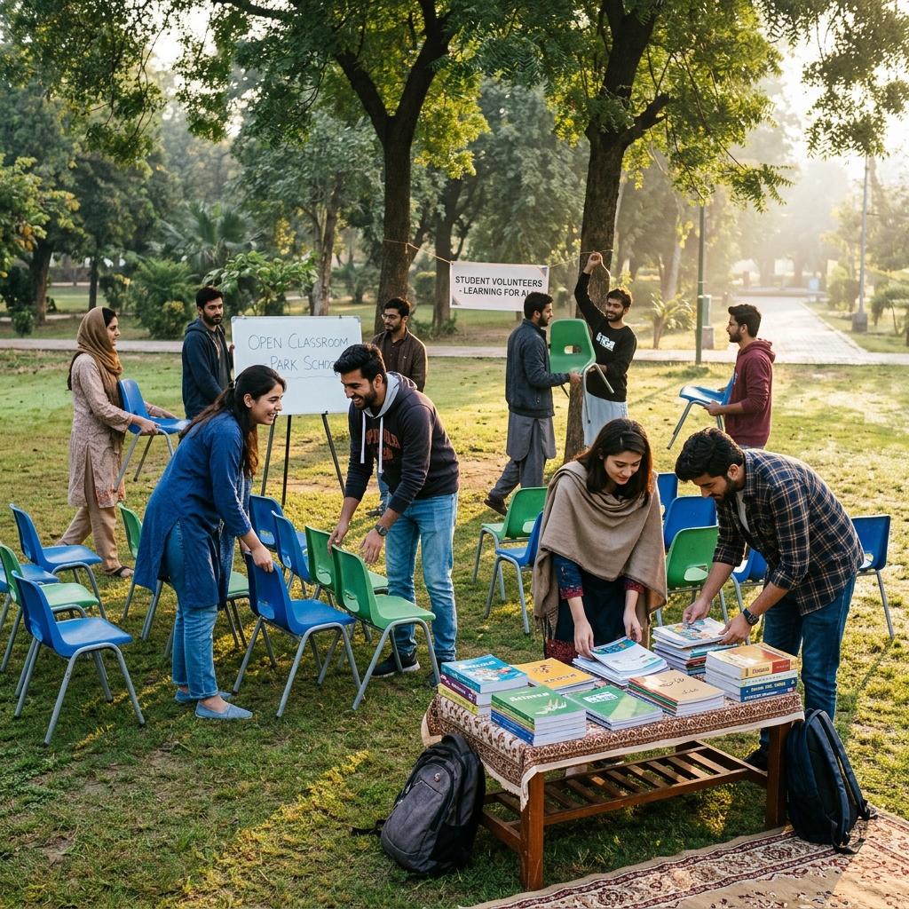 Volunteers setting up classroom
