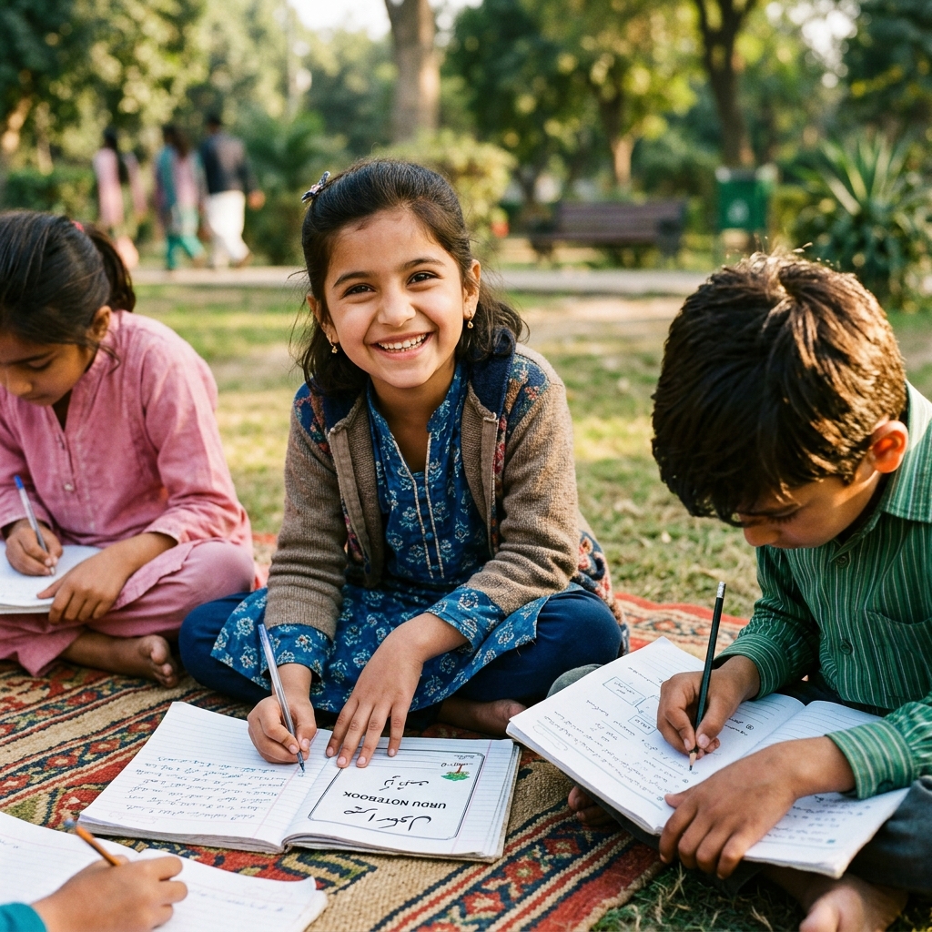 Children writing in notebooks